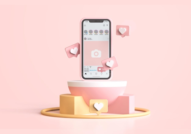 Instagram on pink mobile phone mockup