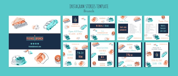 無料PSD ブランチレストランのinstagram投稿コレクション