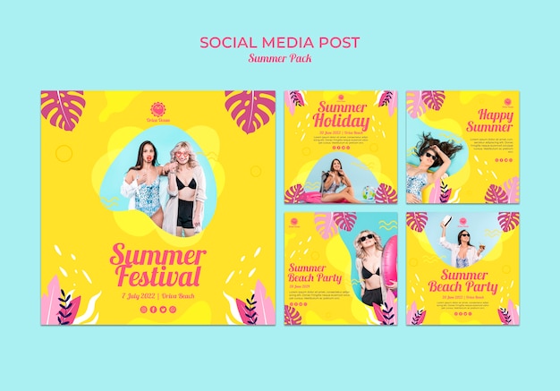 PSD gratuito collezione di post su instagram per il festival estivo