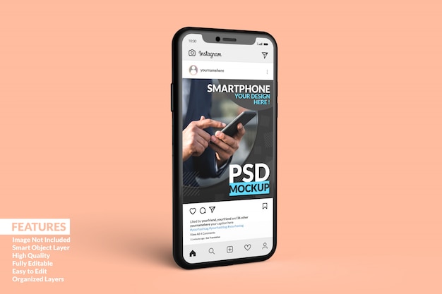 Download Instagram post template on black mobile phone mockup floating premium | Premium PSD File
