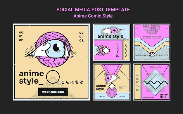 PSD gratuito raccolta di post di instagram in stile fumetto anime