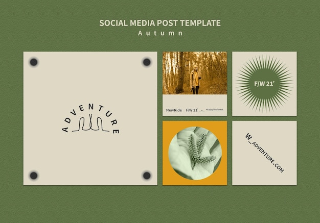 PSD gratuito raccolta di post di instagram per l'avventura autunnale nella foresta