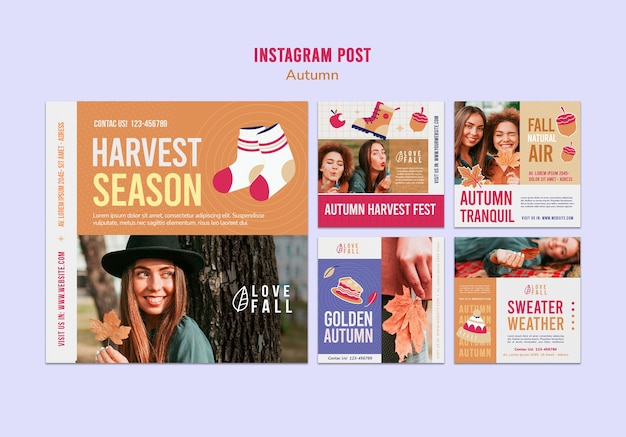 Free PSD instagram posts collection for autumn vibes and season