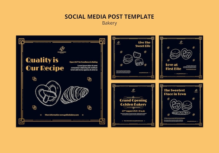 Free PSD instagram posts collection for bakery shop with hand drawn blackboard