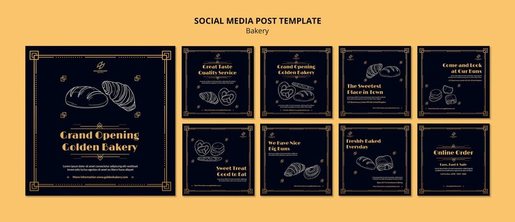 Free PSD instagram posts collection for bakery shop with hand drawn blackboard