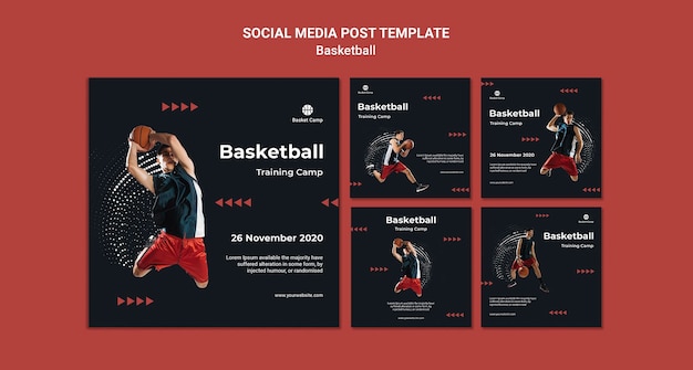 PSD gratuito raccolta di post su instagram per il campo di allenamento di basket