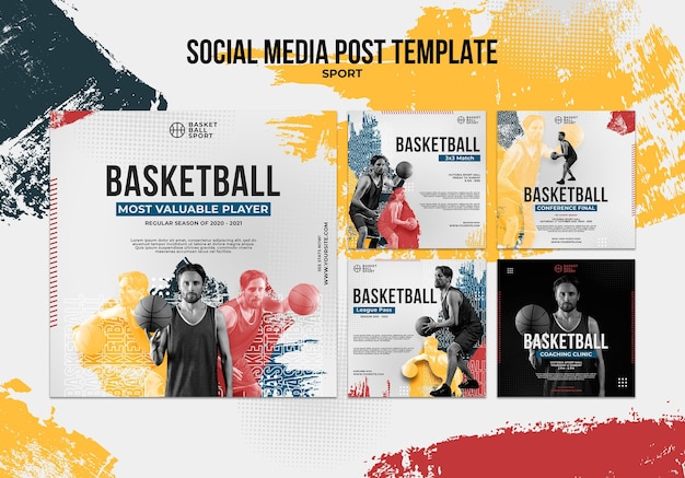 PSD gratuito raccolta di post di instagram per il basket con giocatore maschio