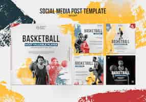 PSD gratuito raccolta di post di instagram per il basket con giocatore maschio