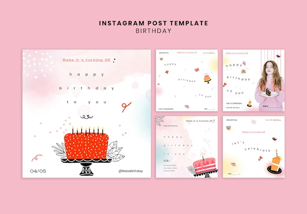 PSD gratuito raccolta di post di instagram per feste di compleanno