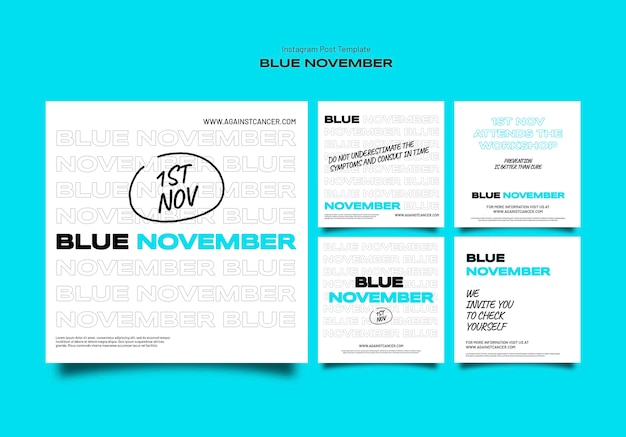 PSD gratuito raccolta di post di instagram per la celebrazione di novembre blu