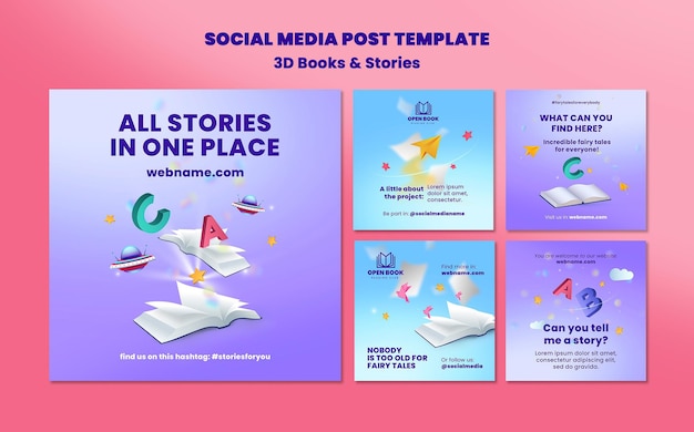 Instagram posts collection for books with stories and letters