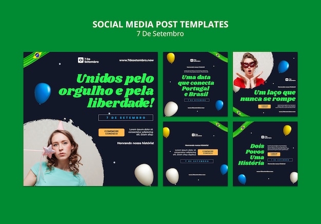 Free PSD instagram posts collection for brazil independence day celebration