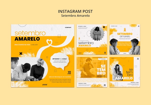 Free PSD instagram posts collection for brazilian suicide month prevention awareness campaign