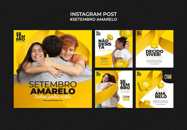 Instagram posts collection for brazilian suicide month prevention awareness campaign