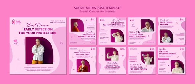 Free PSD instagram posts collection for breast cancer awareness month