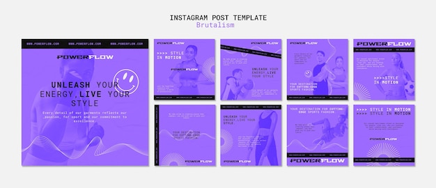 PSD gratuito raccolta di post su instagram in stile brutalismo