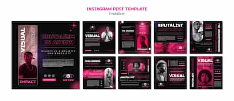 PSD gratuito raccolta di post su instagram in stile brutalismo