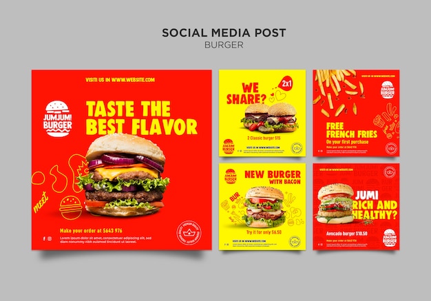 Коллекция постов в instagram для бургерного ресторана