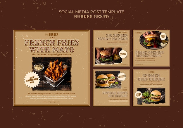 Free PSD instagram posts collection for burger restaurant