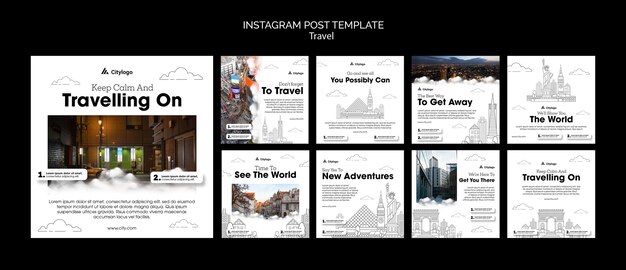 Free PSD instagram posts collection for city traveling