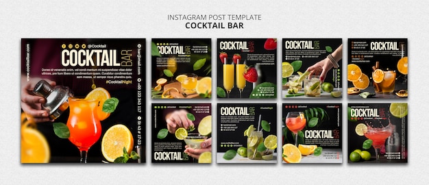 PSD gratuito raccolta di post di instagram per cocktail bar