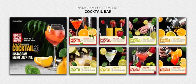 PSD gratuito raccolta di post di instagram per cocktail bar