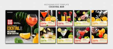 PSD gratuito raccolta di post di instagram per cocktail bar