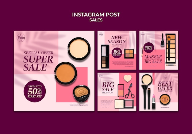 PSD gratuito raccolta di post di instagram per la vendita di cosmetici