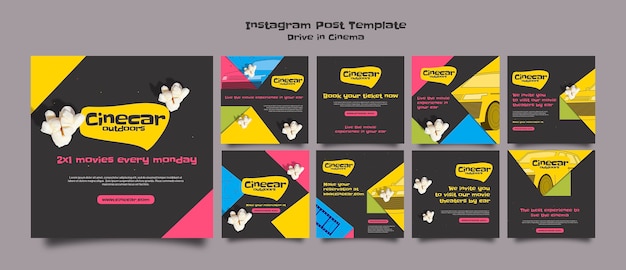 Free PSD instagram posts collection for drive-in cinema experience