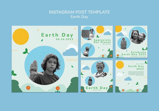 PSD gratuito raccolta di post di instagram per la celebrazione della giornata della terra