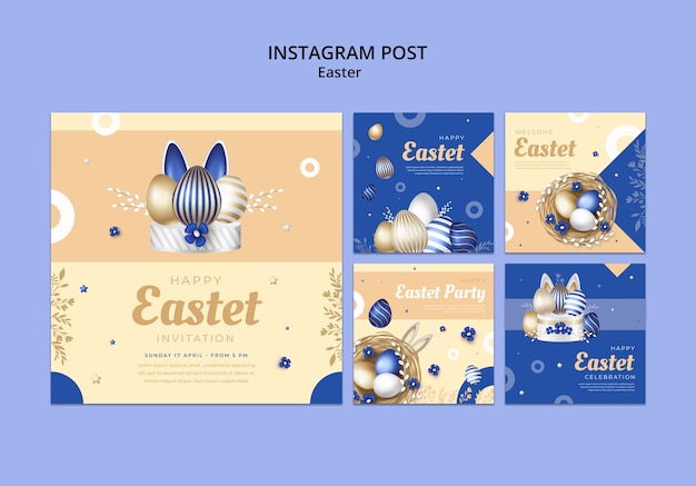 PSD gratuito raccolta di post di instagram per la celebrazione di pasqua