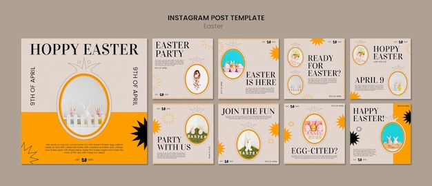 PSD gratuito raccolta di post di instagram per la celebrazione di pasqua