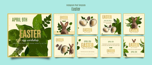 PSD gratuito raccolta di post di instagram per la celebrazione di pasqua