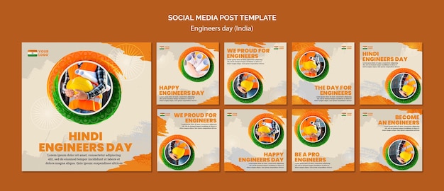 Free PSD instagram posts collection for engineers day celebration