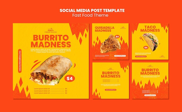 Free PSD instagram posts collection for fast food restaurant