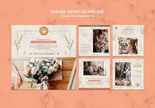 Free PSD instagram posts collection for floral arrangements shop