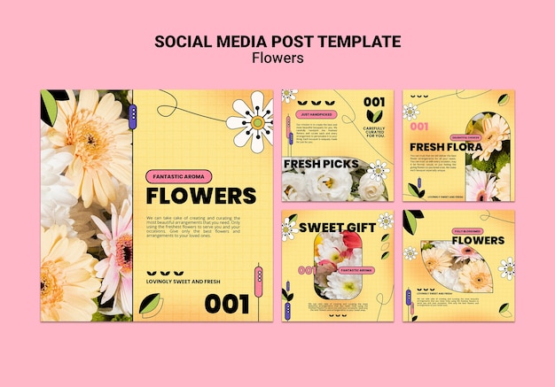 PSD gratuito raccolta di post di instagram per il negozio di fiori