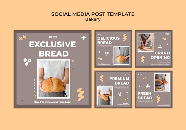 無料PSD instagramがパン屋のコレクションを投稿