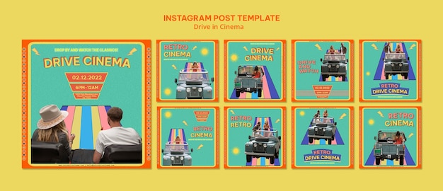 無料PSD ドライブインシネマ体験の instagram 投稿コレクション