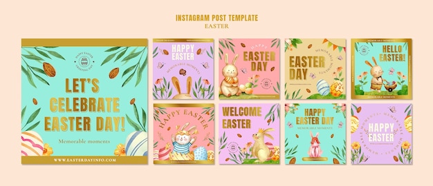 無料PSD イースターのお祝いのためのinstagramの投稿コレクション