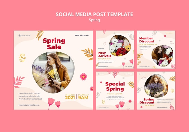 無料PSD instagramは春の花のあるフラワーショップのコレクションを投稿します