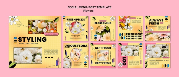 Бесплатный PSD Коллекция постов в инстаграм для цветочного магазина