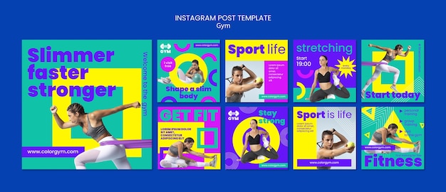 無料PSD instagramはジムとフィットネスのためのコレクションを投稿します