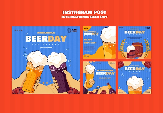 無料PSD 国際ビールの日のお祝いのための instagram 投稿コレクション