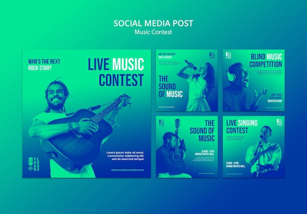 Коллекция постов в Instagram для конкурса живой музыки с исполнителем