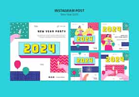 무료 PSD 2024년 새해 파티 축하를 위한 instagram 게시물 컬렉션