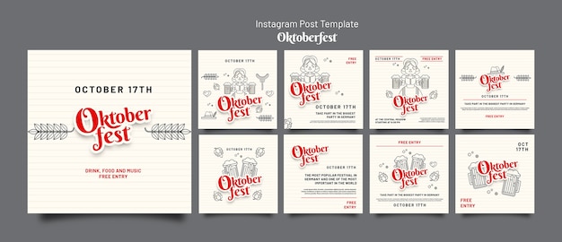Бесплатный PSD Коллекция постов в instagram для празднования октоберфеста