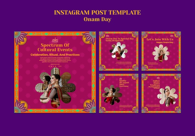 無料PSD オナム祭りのお祝いのための instagram 投稿コレクション