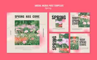 Бесплатный PSD Коллекция постов в instagram для весны с цветами