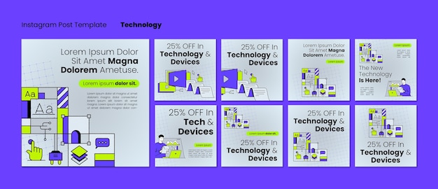 Бесплатный PSD Коллекция постов в instagram для использования технологий